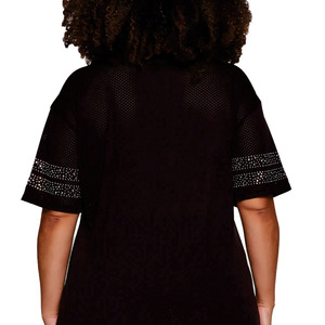 Trendy Custom Plus Size Number Rhinestone Mesh American Football Jersey Women Oversized V Neck Streetwear Sports <b>Top</b> OEM Supply - Product Image 2
