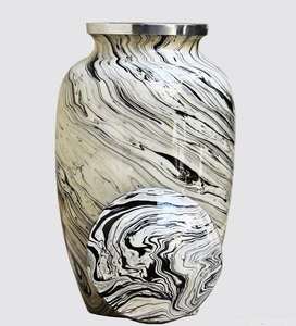 <b>Black</b> and White Marble Swirl Metal Cremation Urn with Modern Abstract Pattern for Artistic Memorial Ashes - Product Image 1