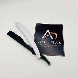 Rasoir droit professionnel pliant en acier inoxydable pour hommes, blanc et noir, lame simple apparente, logo personnalisé, pour barbier, utilisation humide - Product Image 5