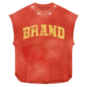 Custom Trending Premium Quality Material 100% Cotton Fabric Tank Top Casual Sport Wear Silk Screen Printed Rhinestone For Unisex - Product Image 6