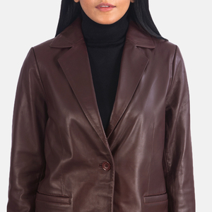 KEVEN IMPEX Women's Genuine Leather Eco-Friendly Breathable Winter Travel Formal Blazer Notched Lapel Regular Single Button USA - Product Image 3