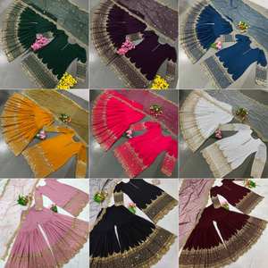 现成的印度刺绣作品Sharara Gharara Kurti套装，乔其纱面料，巴基斯坦设计师民族服装3件套 - Product Image 6