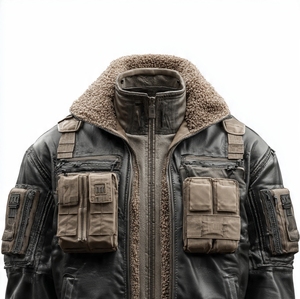 TACTICAL <b>LEATHER</b> <b>JACKET</b> FOR <b>MEN</b> WITH STAND COLLAR - Product Image 5