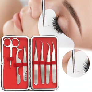 Ensemble professionnel de 7 pinces à épiler en acier inoxydable doré, réutilisables, qualité A+, pointues, pour extensions de cils et faux cils - Product Image 2