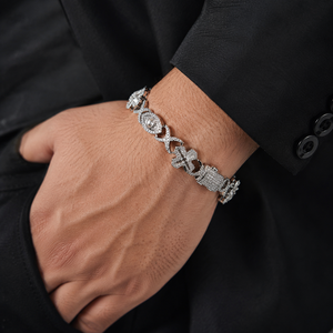 Bracelet à breloque croix chrétienne en moissanite sertie de griffes, coupes baguette brillantes, en argent 925, bijoux hip-hop, vente en gros - Product Image 1