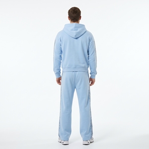 <b>Men</b>’s Light Blue Rhinestone Stripe Zip Up Hoodie Jogger <b>Set</b> Premium Casual Streetwear Tracksuit - Product Image 2