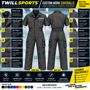 Overol de Trabajo Personalizado TwillSports, Manga Corta, Unisex, Transpirable, de Poliéster, Uniforme Industrial para Uso en Fábrica - Product Image 6