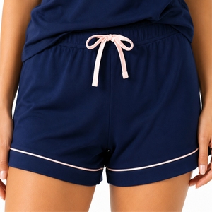 Women Woven Elegant <b>Pajama</b> Set Round Neck Sleeveless <b>Shorts</b> Two Piece Soft Casual Sleepwear Summer Drawstring Design - Product Image 4