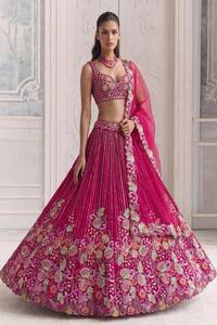 Ensemble Lehenga Choli en soie rose avec broderie Zari lourde, longueur au sol, réversible, tenue de mariage traditionnelle indienne et pakistanaise pour femmes - Product Image 1