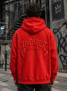 Sudadera con capucha roja para hombre, estilo oversize, con relieve, estilo urbano, con logo frontal, venta al por mayor - Product Image 2