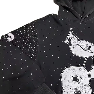 Pull-over doux oversize streetwear en polaire brodé avec lettres et strass, style vieilli, collection hiver 2026, vente en gros OEM - Product Image 3