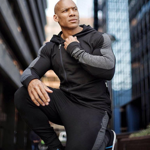 Conjunto Deportivo Negro para Hombre, Sudadera con Capucha y Cremallera de Manga Larga, Bolsillos Laterales, Ropa Deportiva Informal, Transpirable, Corte Regular, Invierno 2 en 1 - Product Image 1
