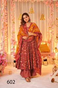 Magnifique robe Anarkali indienne pakistanaise en tissu de soie Maslin, avec broderie fantaisie, pour mariage, occasions décontractées, vêtements traditionnels pour femmes - Product Image 5