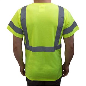 High Visibility Reflective Safety T-Shirt <b>Men</b> Neon Yellow Workwear Short Sleeve Construction Shirt with Pocket Two Tone Top - Product Image 2