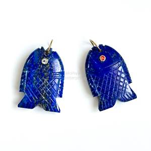Pendentif poisson en lapis-lazuli naturel, sculpté à la main, breloque poisson en pierre précieuse, argent 925, fait main, cristal de guérison, pour la fabrication de bijoux - Product Image 6