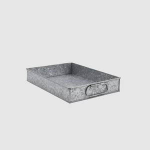 Plateau de service rectangulaire en métal avec poignées en bois, design rétro durable, motif uni - Product Image 6