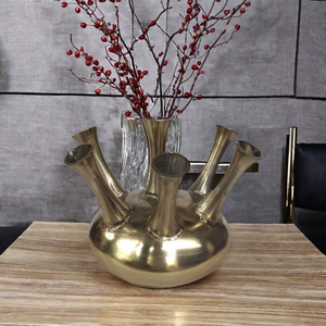 Jarrón moderno de aluminio fundido de 7 bocas, mesa de estilo náutico, decoración de Metal, acabado áspero, artesanías de latón - Product Image 2