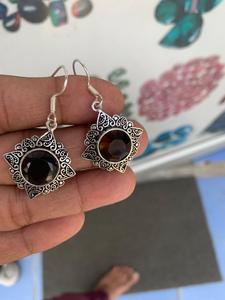Combo de Aretes Boho con Cuarzo Ahumado en Forma de Corazón, Aretes Colgantes de Plata Alemana, Elegantes, Modernos, Unisex, para Regalo - Product Image 3