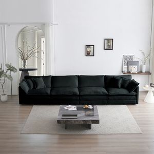 Divano Componibile a U Modulare 5 Posti Convertibile per Soggiorno con 1 Pouf in Ciniglia Nera - Product Image 2
