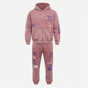 Survêtement tendance pour homme, effet délavé, service OEM ODM, coupe oversize, imprimé sérigraphié, vêtements de sport de haute qualité - Product Image 1
