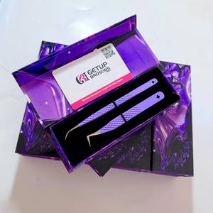 Pince à épiler pour cils en acier inoxydable 10 mm anti-magnétique, revêtement en poudre violet personnalisé Fluid-Art, ajoutez votre propre logo personnalisé - Product Image 2