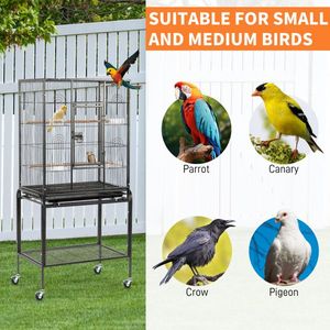 53\" Large Black Flight Bird Cage with Rolling Stand & Storage Shelf for Parrots Lovebirds Cockatiels Parakeets - Product Image 6