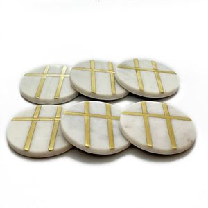 Amazing Design <b>Marble</b> <b>Coaster</b> With Brass Strip Stone <b>Coaster</b> With Brass Mats & Pads At very best wholesale Price - Product Image 2