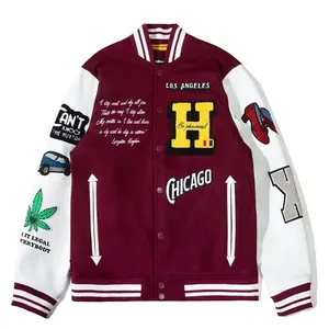 MJ2024 produsen pakaian kustom kulit PU lengan Streetwear jaket Universitas Letterman untuk pria