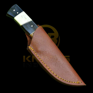 Cuchillo de caza y camping de hoja fija de acero de Damasco hecho a mano, cuchillo de desollado para exteriores de espiga completa con mango de madera y hueso, DIY OEM - Product Image 2