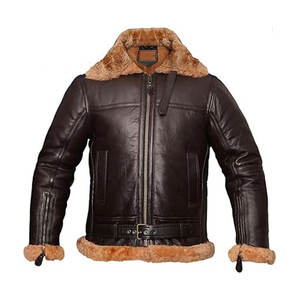 Blouson aviateur pour homme en cuir véritable, doublure en fourrure, marron, chaud pour l'hiver, classique, veste bomber - Product Image 4