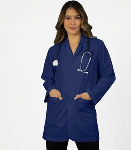Customized Unisex Navy Blue Polyester Woven Lab Coat Hospital Uniform with Needle Detection ISO Certified for Men and Women - Product Image 2