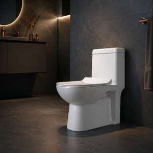 WC monobloc moderne en céramique blanche, cuvette ronde, chasse d'eau par gravité, bouton de chasse, à poser au sol, siphon P & S - Product Image 4