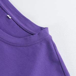Camiseta Corta Morada para Mujer, Cuello Redondo, Corte Holgado, Informal, Color Sólido, Tejido de Punto, Algodón Jersey, para Primavera/Verano - Product Image 6