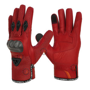 Guantes de Motociclismo de Cuero Genuino Unisex al por Mayor, Antideslizantes, con Protección en la Palma, de Cuero Rojo Clásico para Motociclismo de Turismo - Product Image 1