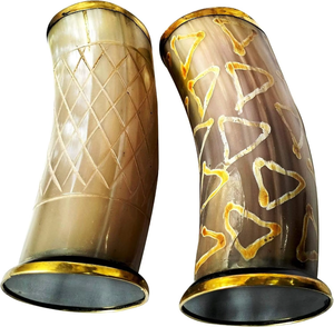 Eco-Friendly Handmade Natural Horn Glass Drinking <b>Cup</b> Set with Brass Rim Diamond Engraved Tribal Painted Design REHMAN CRAFT - Product Image 5