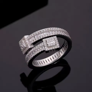 Anillo de diamante de moissanita VVS estilo Hip Hop, anillo redimensionable de corte Baguette de Plata de Ley 925 para hombres y mujeres para boda - Product Image 1