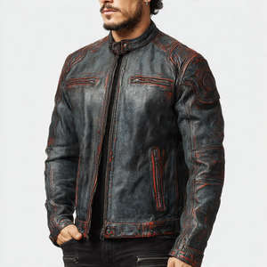 Blouson en cuir pour motard, taille plus, hiver, coupe-vent, respirant, manches longues, avec poche poitrine - Product Image 5