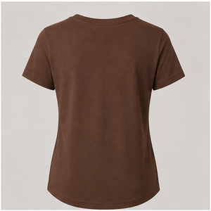 T-shirt pour femme, col rond, manches courtes, coupe classique, ourlet en forme de tulipe, marron, WTS-0042 - Product Image 3