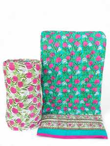 Edredón Jaipuri Razai de Algodón 100% Tejido a Mano con Estampado Floral, Suave, Transpirable, Hecho a Mano, Reversible, Estilo Liso - Product Image 4