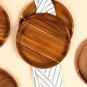 Plateau en bois jetable écologique pour artisanat, rond, décoratif, pour fruits, pizza, thé, café - Product Image 1