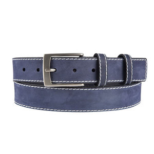 Cinturón de Cuero Vacuno Azul Marino, Estilo Casual de Color Sólido con Costuras Blancas - Product Image 1