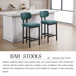 Set di 2 Sgabelli da Bar Moderni Imbottiti in Tessuto, Altezza 26 Pollici, Sedie per Isola Cucina con Gambe in Metallo Nero - Product Image 3