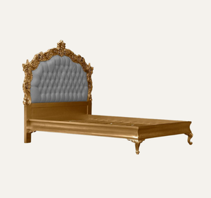 Cama Tapizada de Lujo Clásica Europea, Madera de Caoba Sólida Tallada a Mano con Acabado Dorado, Tamaño King, Ensamblada - Product Image 3