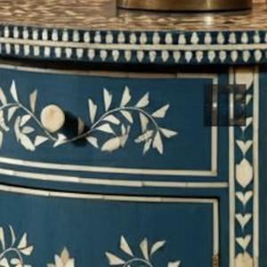 Mesa de Cajones con Incrustaciones de Hueso de ILAHI, Diseño Moderno con Detalles de Ágata, Almacenamiento de Tres Niveles, Mueble Portátil para el Hogar - Product Image 1