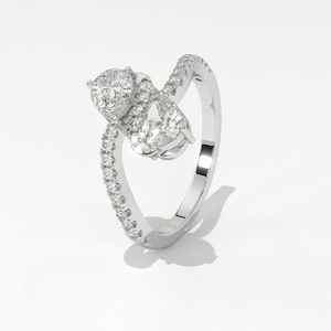 Anillo de Compromiso Aarinya para Mujer, con Dos Diamantes Cultivados en Laboratorio, Corte Pera, Chapado en Oro de 14K, Certificado IGI, Diseño Serpentine Bypass - Product Image 6
