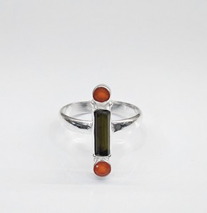 Natural Green Tourmaline and Carnelian Gemstone <b>Ring</b> in <b>925</b> Sterling <b>Silver</b> Handmade Fine Jewelry for Women - Product Image 1