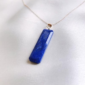 Pendentif en or 14 carats avec pierre précieuse en lapis-lazuli naturel, coupe octogonale rectangulaire, 10 mm x 35 mm, bijoux en or fin pour femmes, vente en gros - Product Image 3