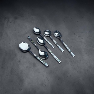 Silver Plated Metal Serving Spoon Set <b>Mirror</b> Finish Long Handle Minimalist Design Dishwasher Safe - Product Image 3