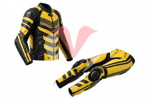 Chaqueta de Motocicleta de Cuero Amarillo y Negro, Resistente al Viento, para Carreras - Product Image 6