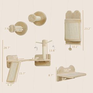 4 pz Beige gatto mensola a muro con Design ad angolo tra cui Scratching Post Board posatoi per gatti bacchette e palla giocattolo-albero gatto e graffio - Product Image 2
